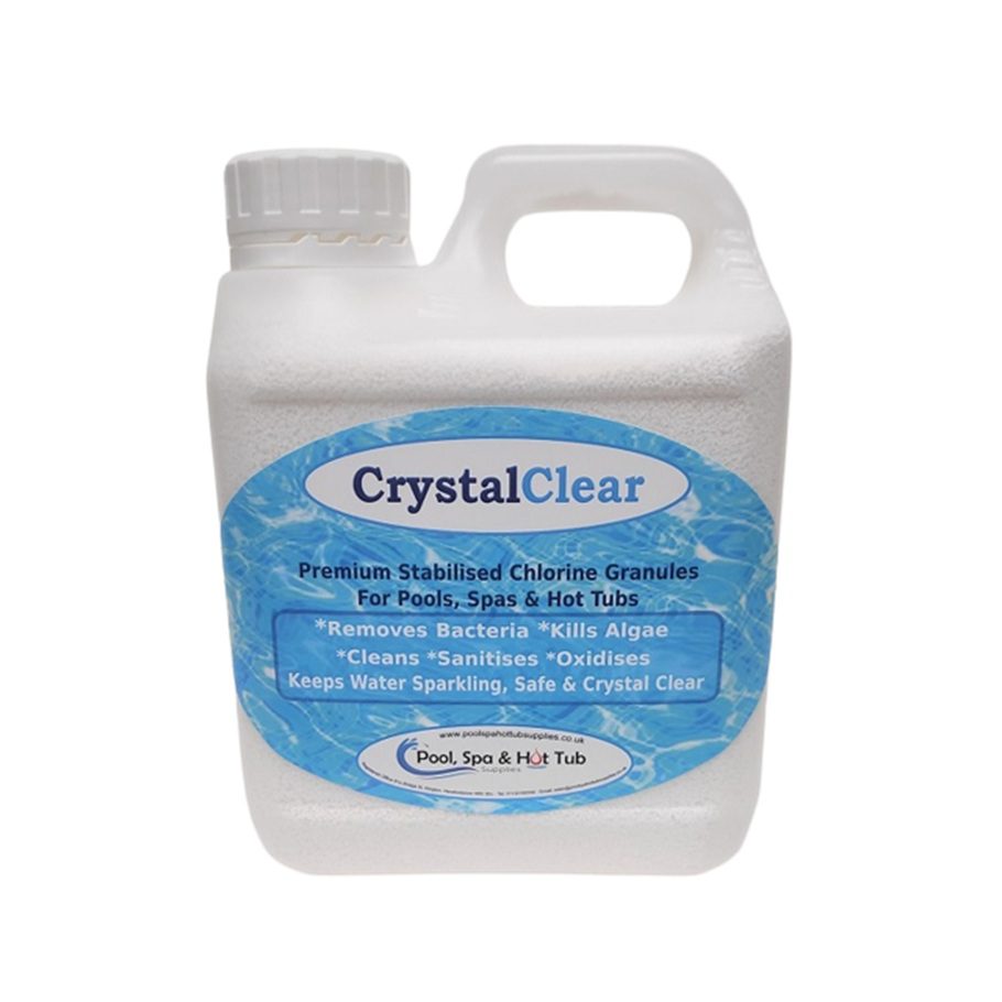 1kg of stabilised chlorine granules in small hdpe jerry can